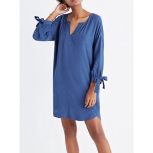 Madewell Du Jour Tunic Chic Dress Womens M Medium Cadet Tie Sleeves Split Neck